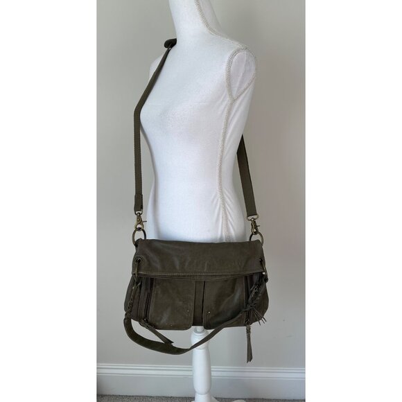 The Sak Olive Green Leather Crossbody Bag With Adjustable Strap & Multiple Zippe - Picture 9 of 16